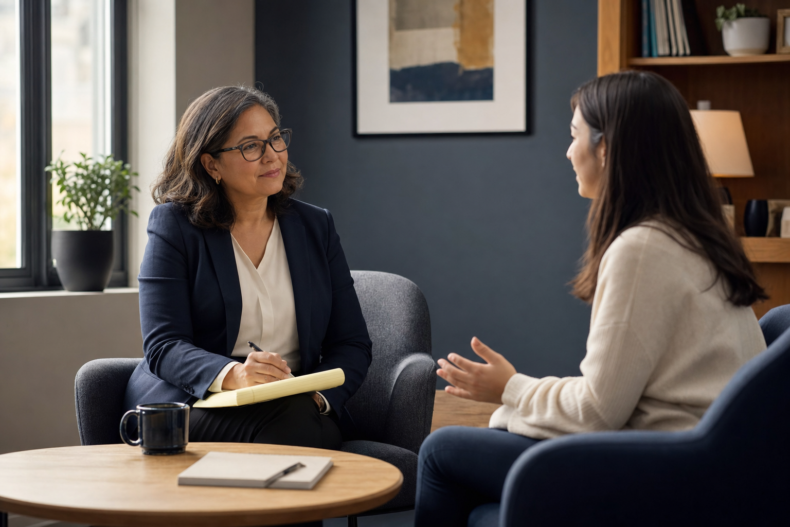 HR professional listening to an employee during a private conversation