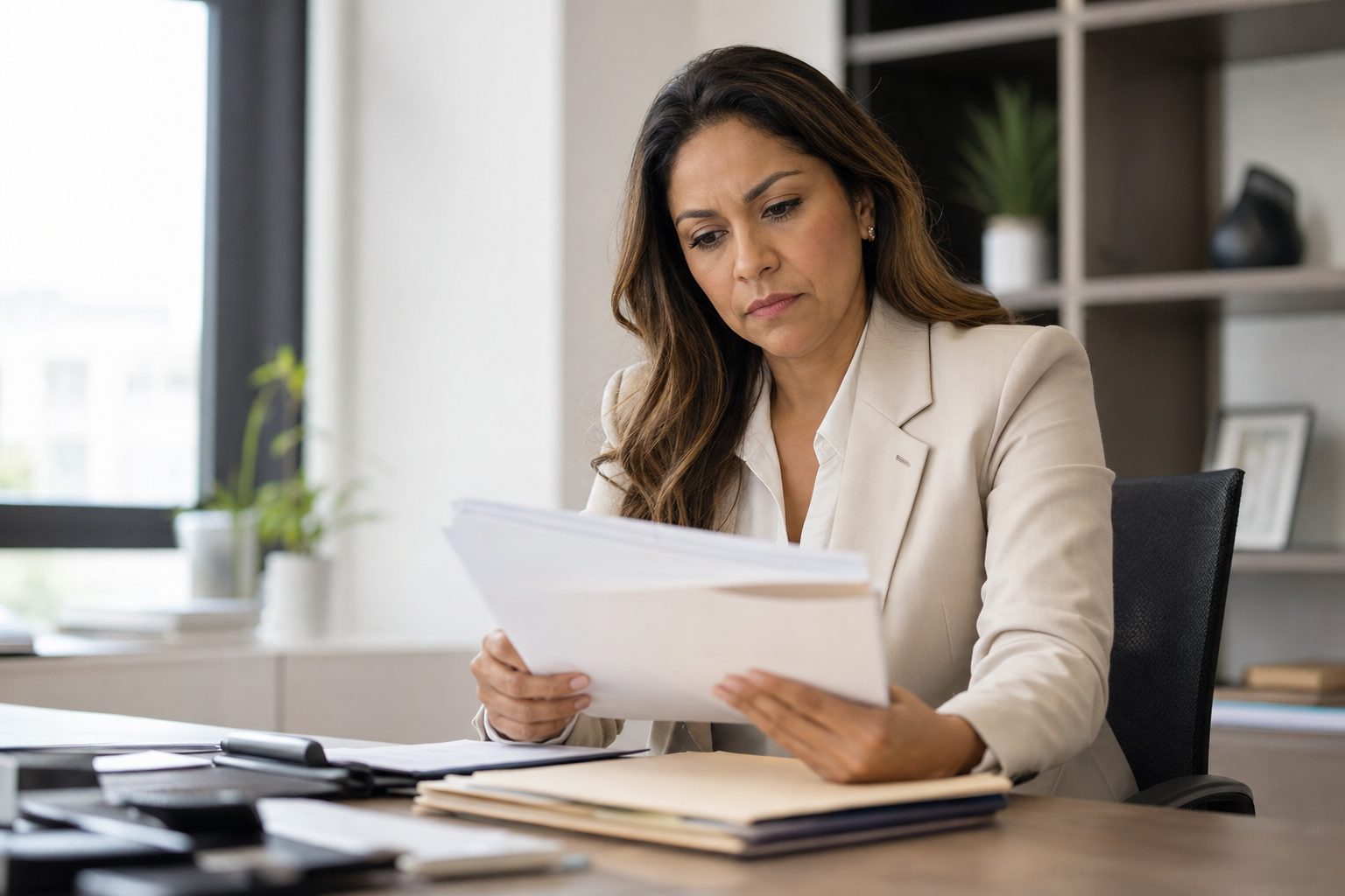 Business leader reviewing files at a desk