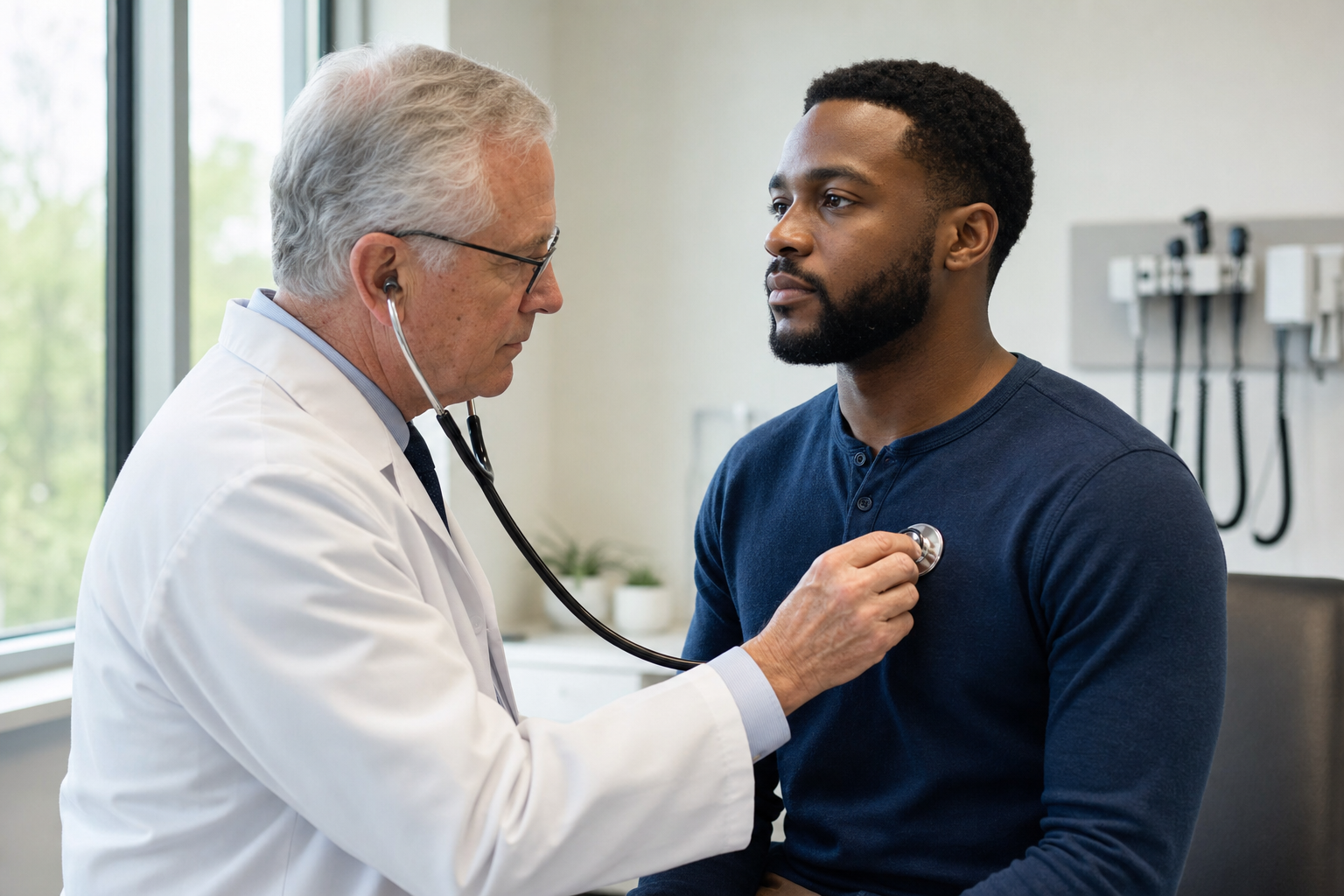 Clinician examining a patient in a medical office